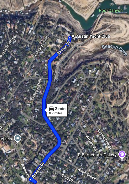 Driving Route to Austin Yacht Club